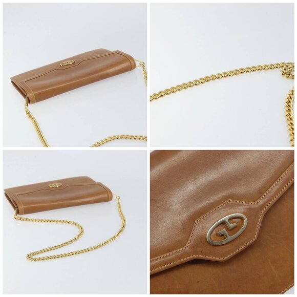 GUCCI Chain Shoulder Bag Leather Beige Gold Auth yk19810 - Picture 16 of 16